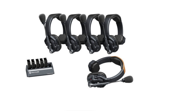 Hollyland Solidcom SE Global 5S- Sistema de intercomunicação (2,4 GHz) com 5 Headsets- Full-Duplex Single-Ear-Noise-Canceling